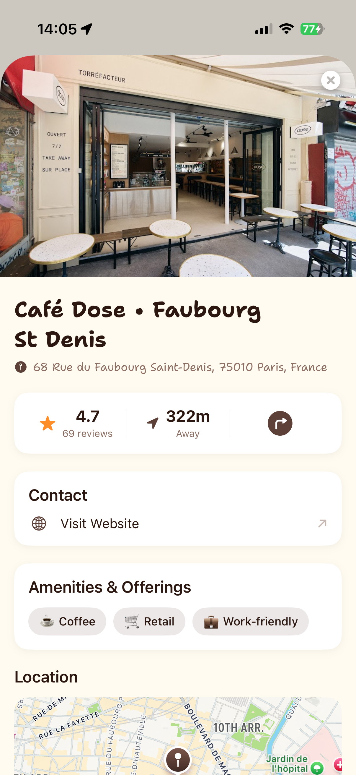 Detail View - Coffee shop details